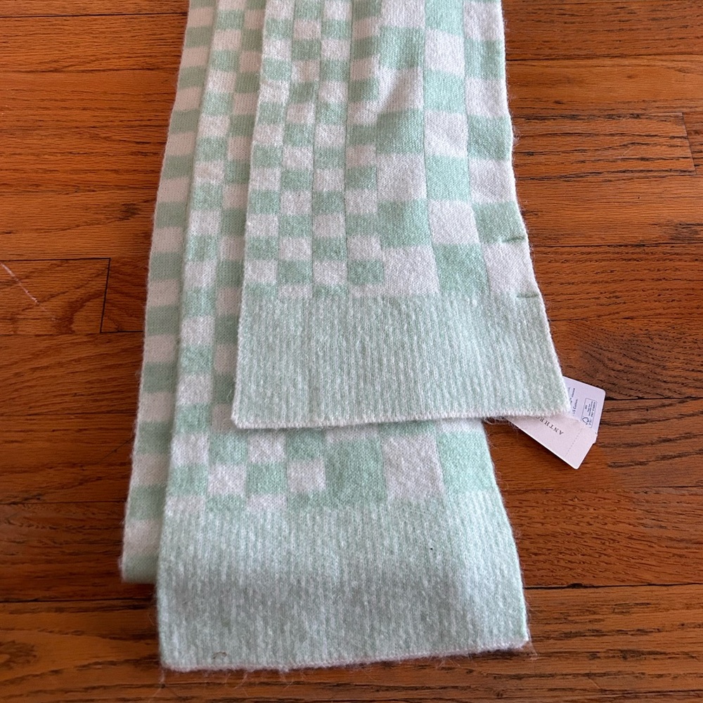 Anthropologie Maeve Checkered Scarf bnwt mint green cozy